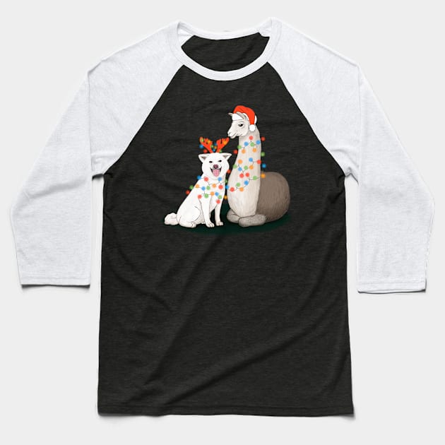 A dog and a llama ready for Christmas Baseball T-Shirt by illograph